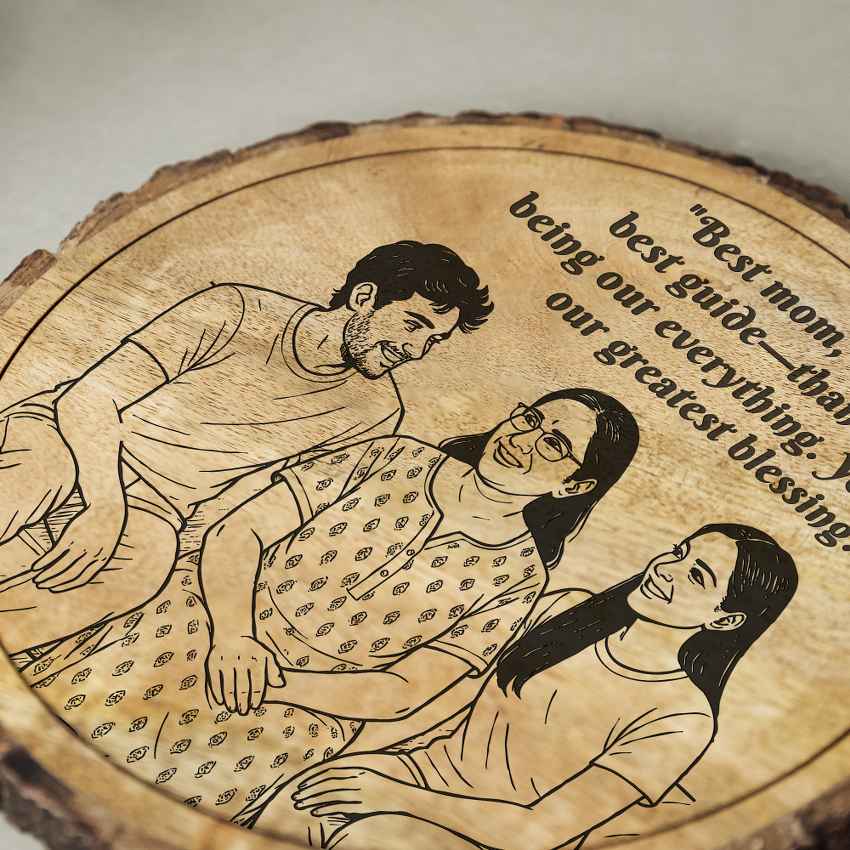 Mamatree Handcrafted Mango Wood Brown Plaque with Stand Gift Set | 8 inches