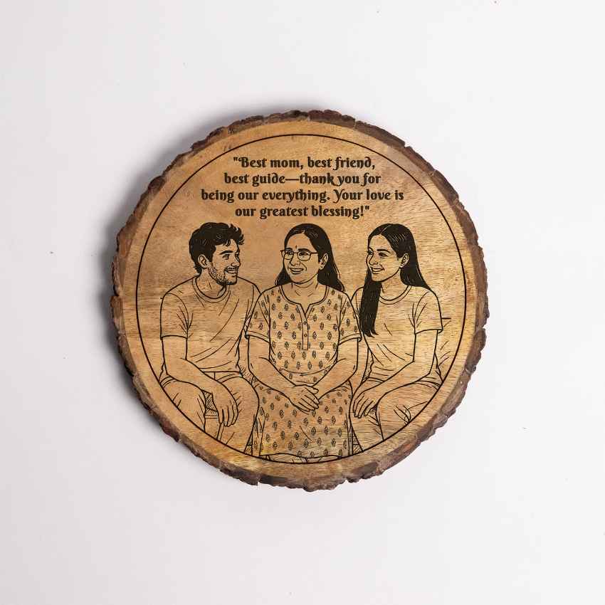 Mamatree Handcrafted Mango Wood Brown Plaque with Stand Gift Set | 8 inches