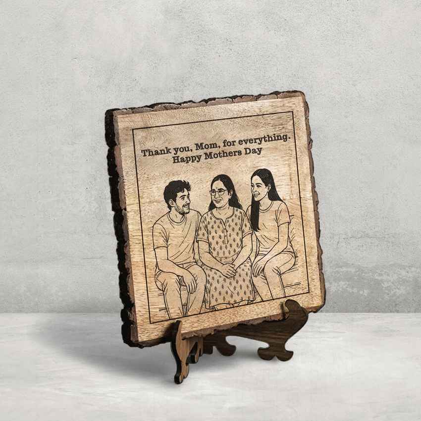Lovebloom Handcrafted Mango Wood Brown Plaque with Stand Gift Set | 8 x 8 inches