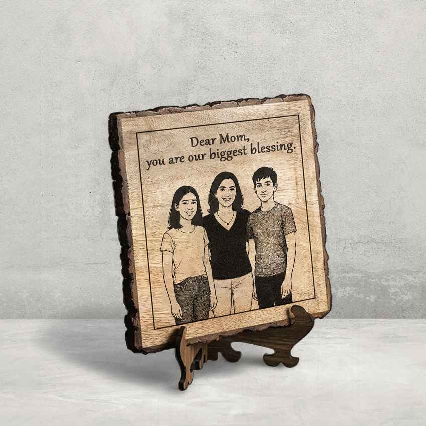 Bloomroot Handcrafted Mango Wood Brown Plaque with Stand Gift Set | 8 x 8 inches