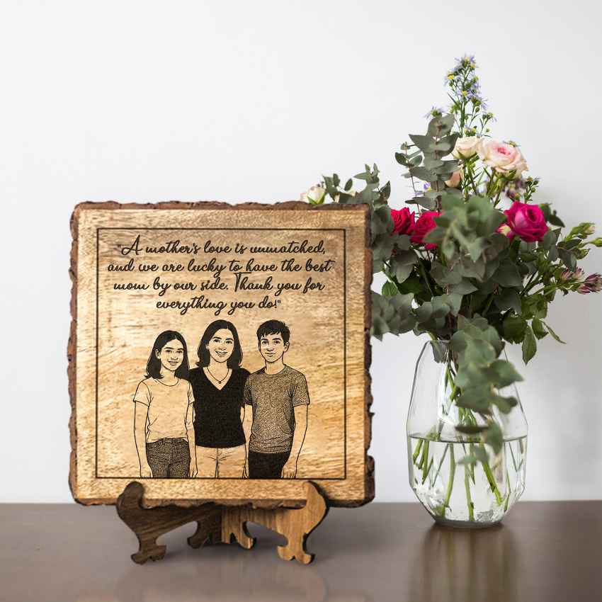 Naturema Handcrafted Mango Wood Brown Plaque with Stand Gift Set | 8 x 8 inches