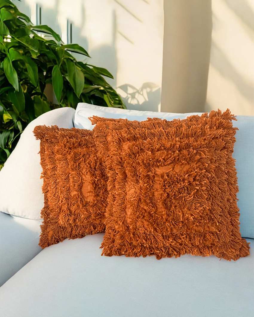 Terracotta Bliss Shaggy Cushion Cover | 18 x 18 inches