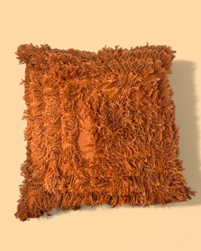 Terracotta Bliss Shaggy Cushion Cover | 18 x 18 inches