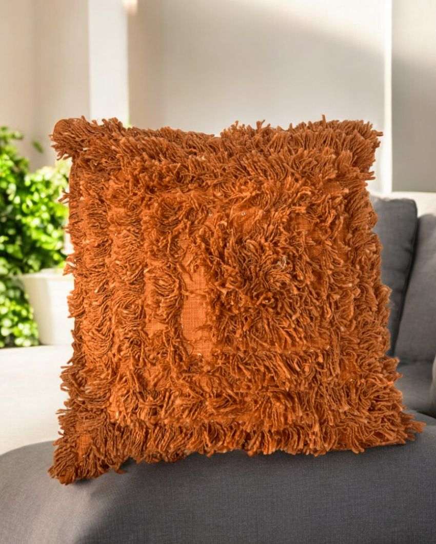 Terracotta Bliss Shaggy Cushion Cover | 18 x 18 inches