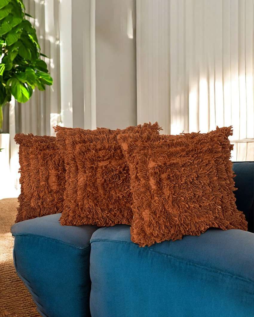 Terracotta Bliss Shaggy Cushion Cover | 18 x 18 inches