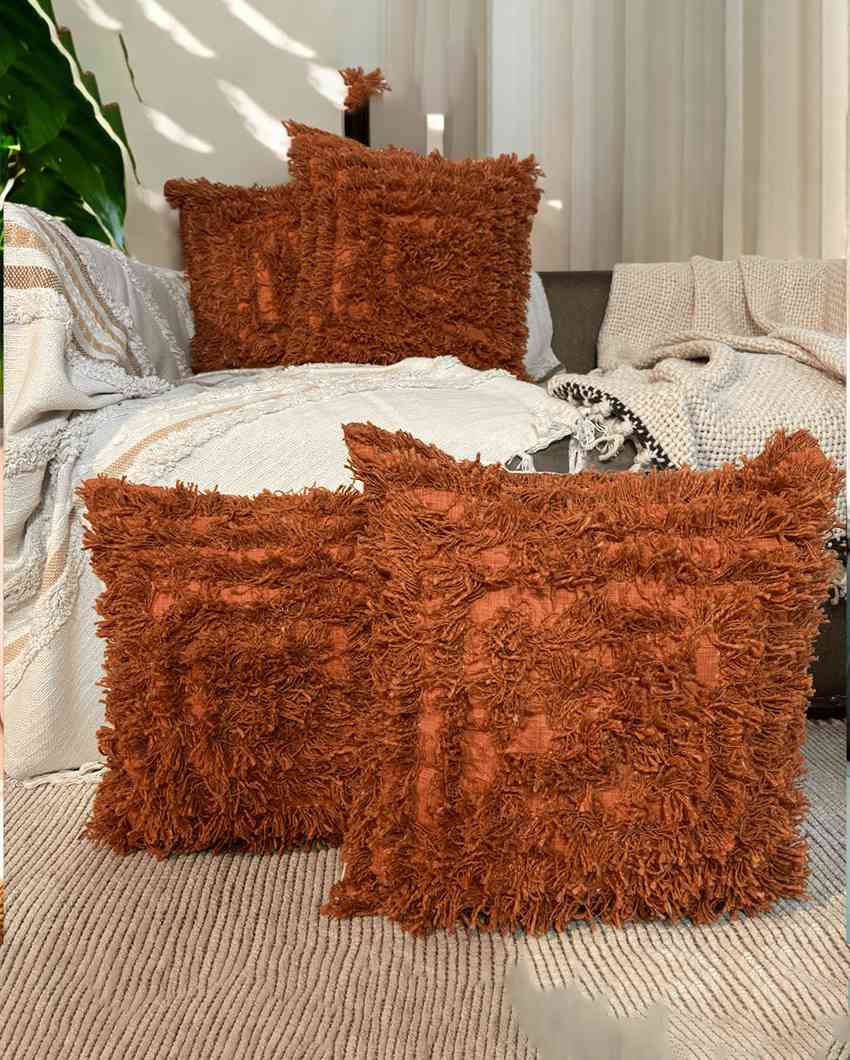 Terracotta Bliss Shaggy Cushion Cover | 18 x 18 inches