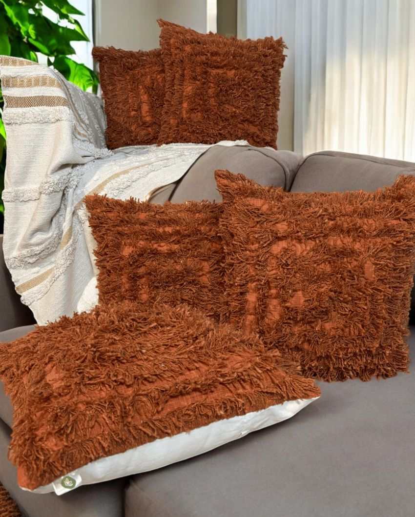 Terracotta Bliss Shaggy Cushion Cover | 18 x 18 inches