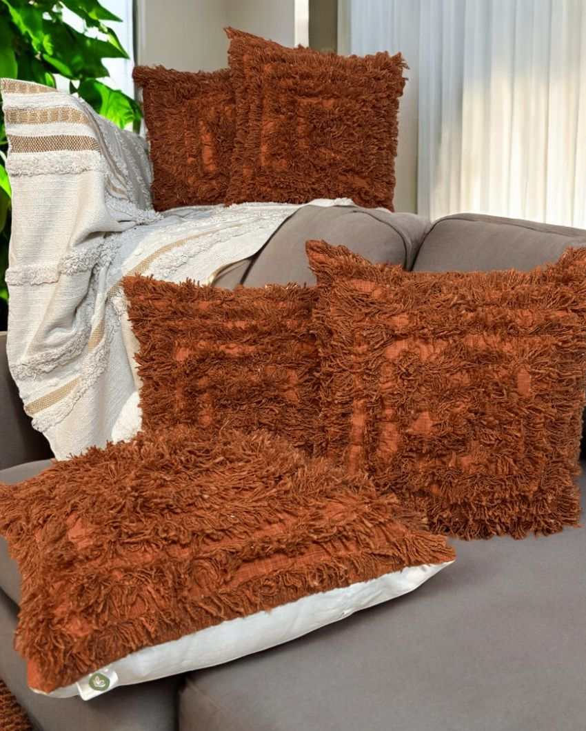 Terracotta Bliss Shaggy Cushion Cover | 18 x 18 inches
