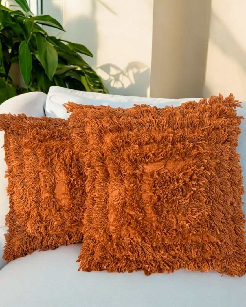 Terracotta Bliss Shaggy Cushion Cover | 18 x 18 inches