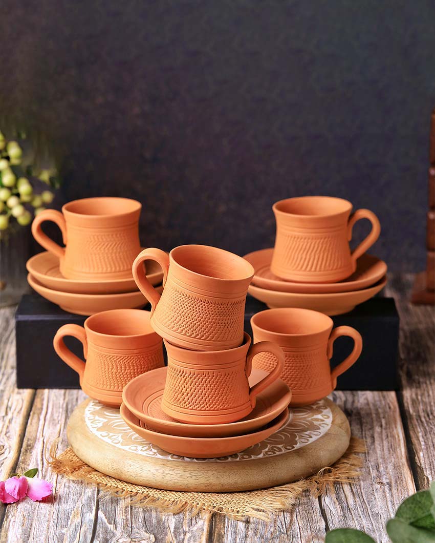 Terracotta Royal Tea Cups with Saucers | 12 Pieces