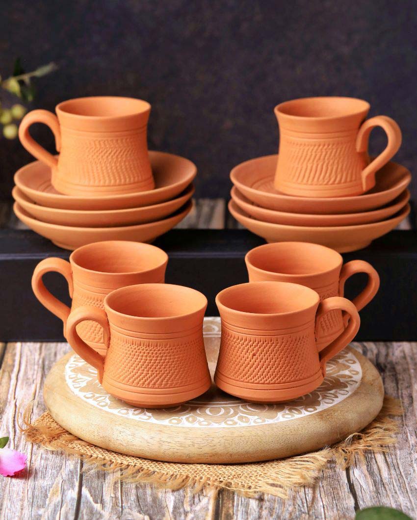 Terracotta Royal Tea Cups with Saucers | 12 Pieces