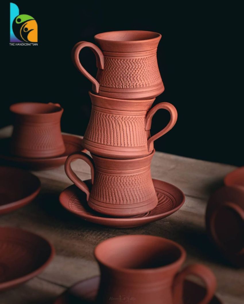 Terracotta Royal Tea Cups with Saucers | 12 Pieces