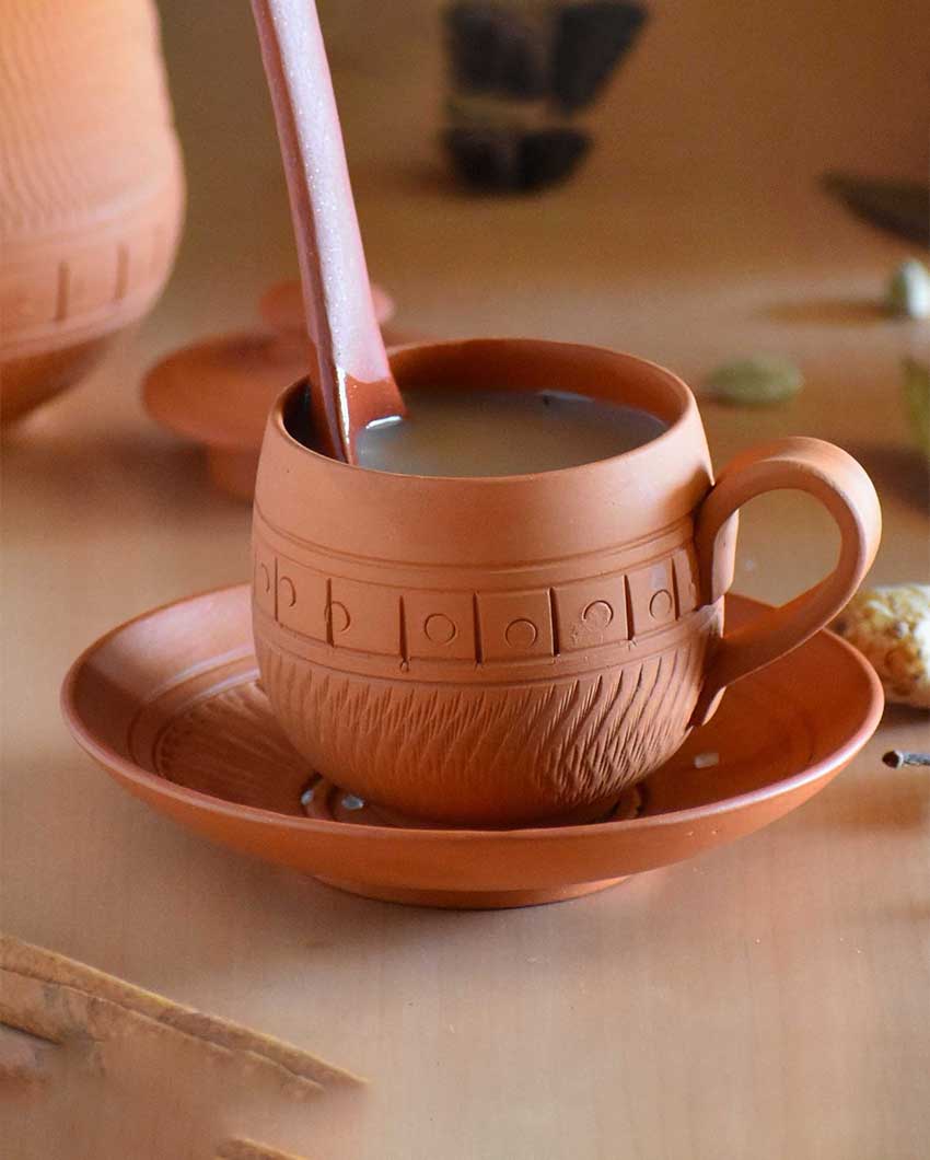 Terracotta Maharaja Tea Cups with Saucers | 12 Pieces