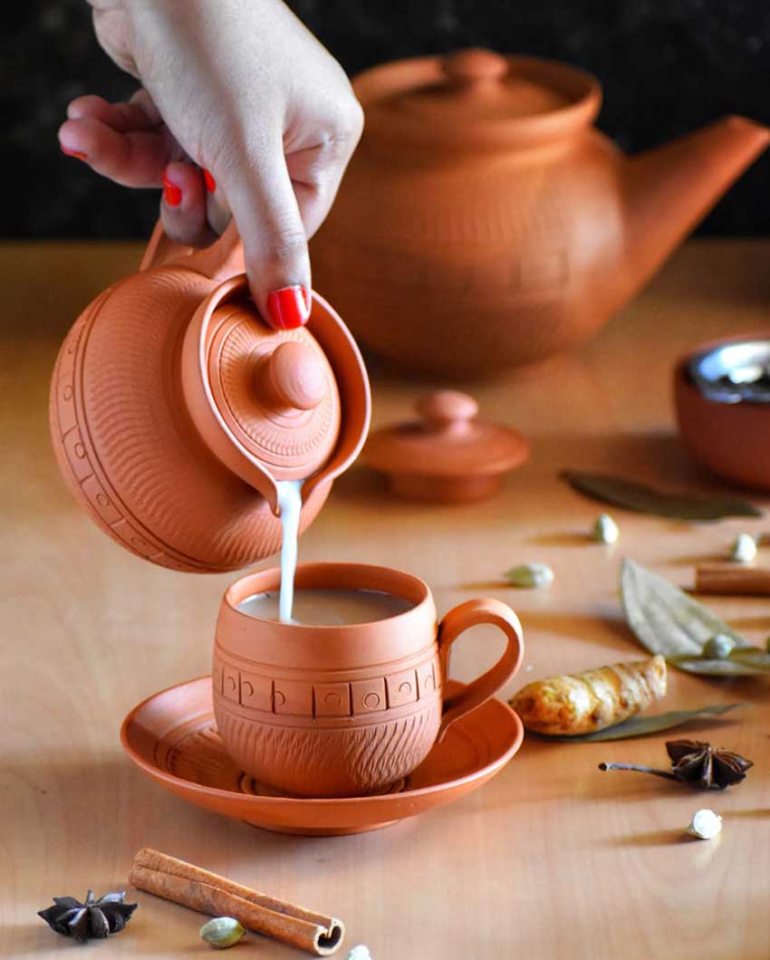 Terracotta Maharaja Tea Cups with Saucers | 12 Pieces