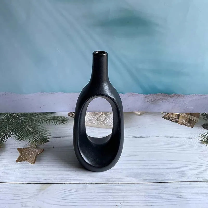 Modern Ceremic Vases Combo | Set of 2 | 8.5 Inches & 6.5 Inches Black