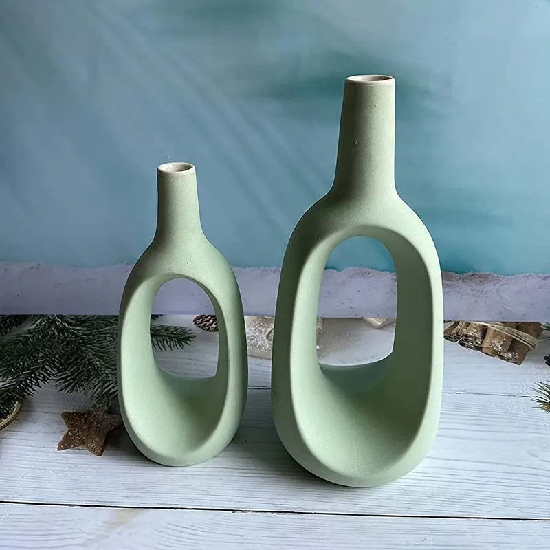 Modern Ceremic Vases Combo | Set of 2 | 8.5 Inches & 6.5 Inches Green