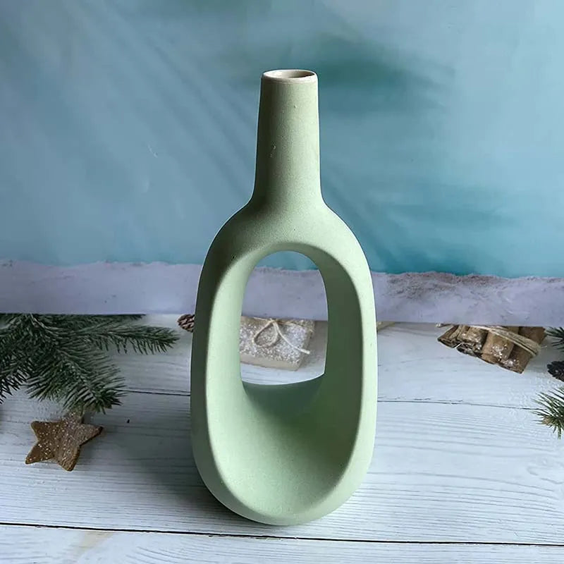 Modern Ceremic Vases Combo | Set of 2 | 8.5 Inches & 6.5 Inches Green