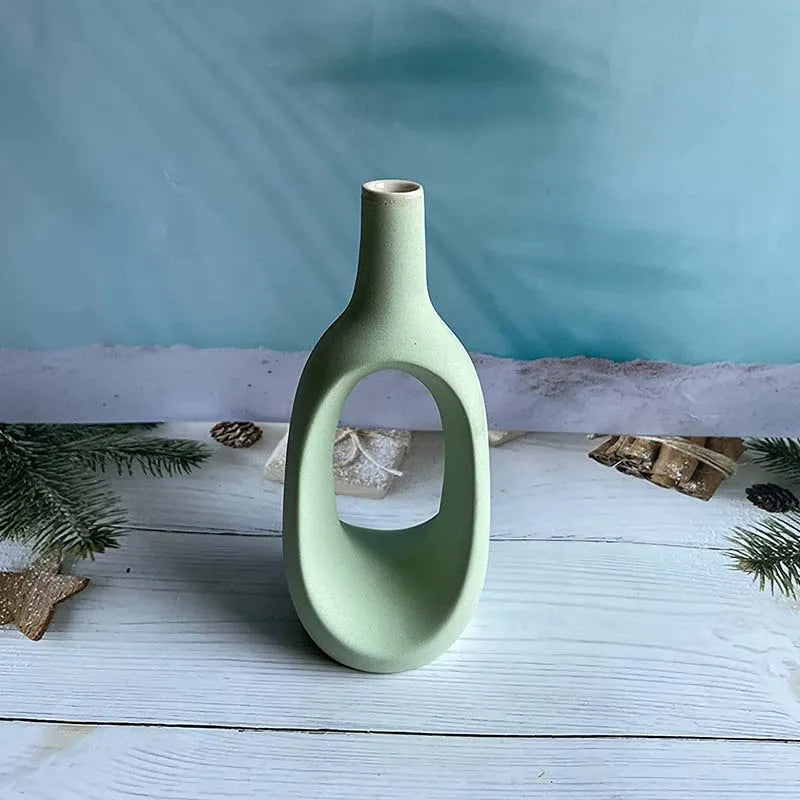Modern Ceremic Vases Combo | Set of 2 | 8.5 Inches & 6.5 Inches Green