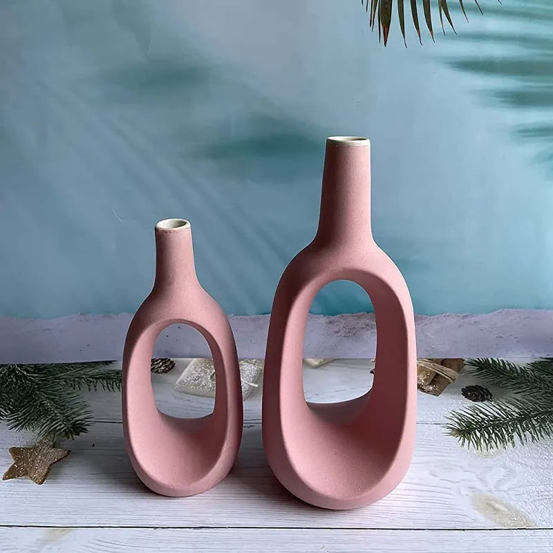 Modern Ceremic Vases Combo | Set of 2 | 8.5 Inches & 6.5 Inches Pink
