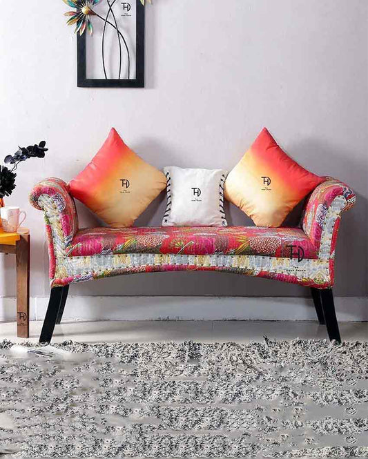 Amira Blossom Sheesham Wood & Fabric Bench | 54 x 17 x 27 inches