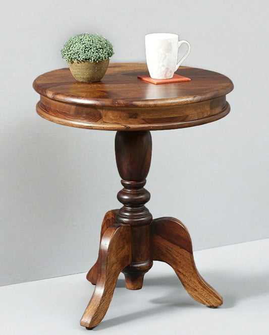 Vintage Sheesham Wood Round Side Table