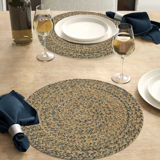 Jute Braided Placemats | Side Table Mats| 15 Inch Round | Set of 2 Sand