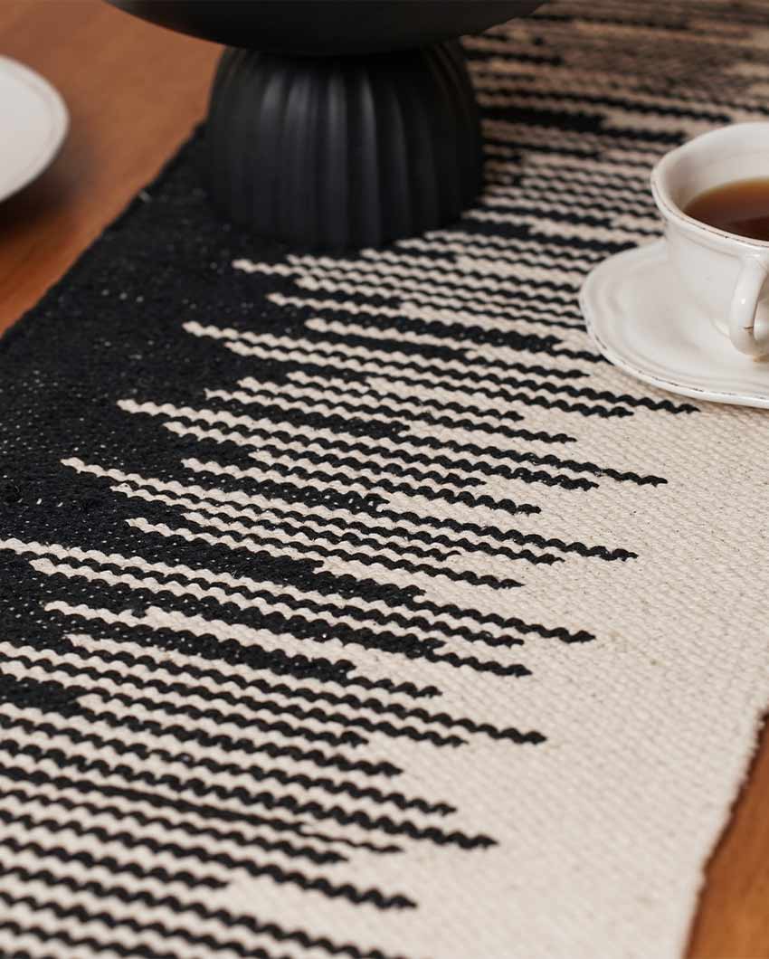 Monochromic Rhythm Cotton Table Runner | 78 x 13 inches