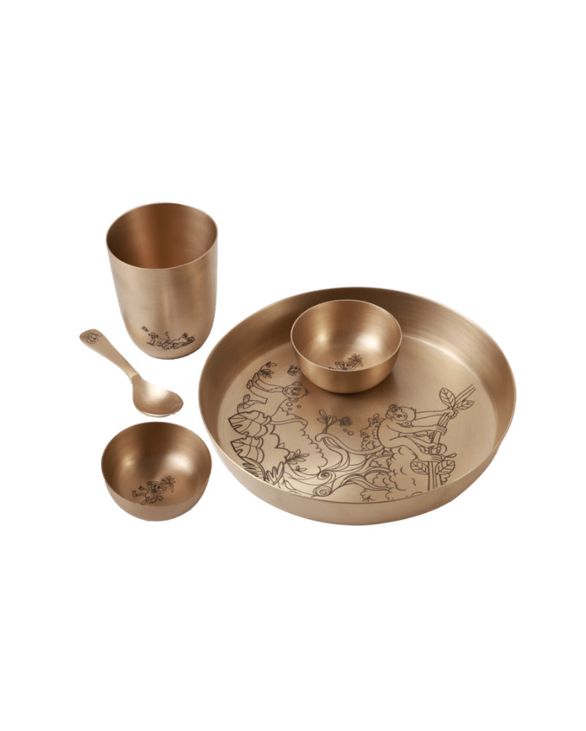 Little Royals Brass Thali Dinner Set | 5 Pieces