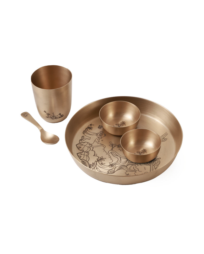 Little Royals Brass Thali Dinner Set | 5 Pieces