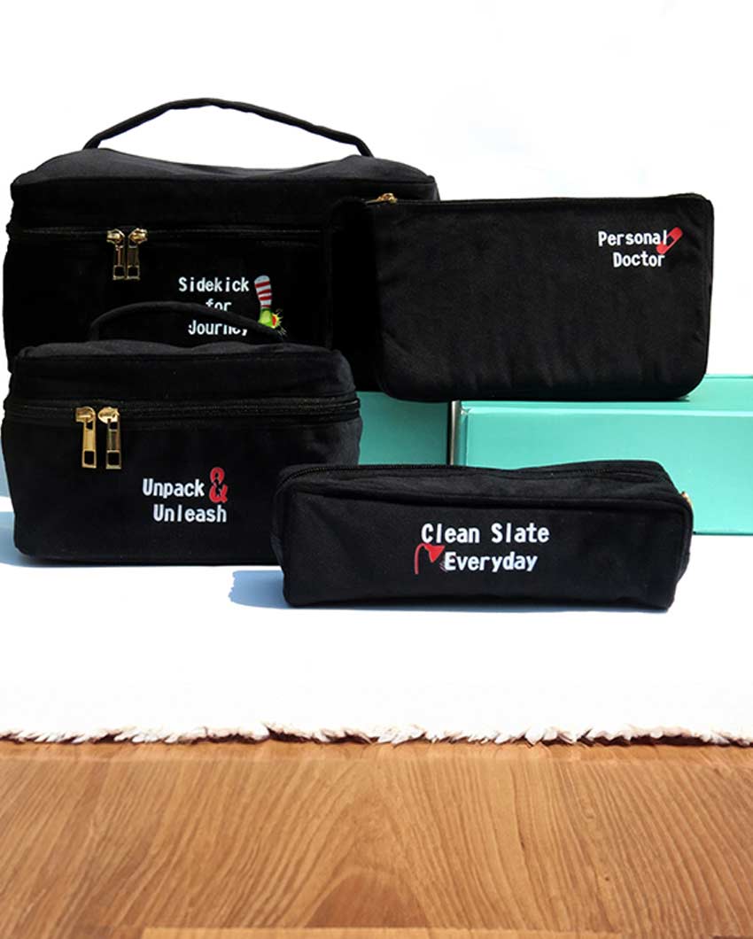 Stylish Black Currant Travel Pouches | Set Of 4