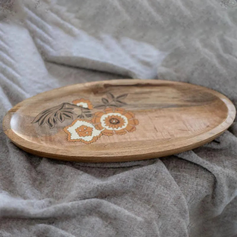 Handpainted Floral Oval Wooden Platter Default Title