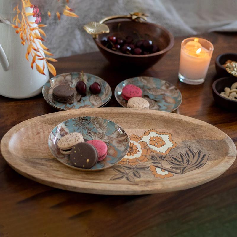 Handpainted Floral Oval Wooden Platter Default Title