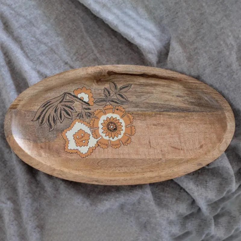 Handpainted Floral Oval Wooden Platter Default Title