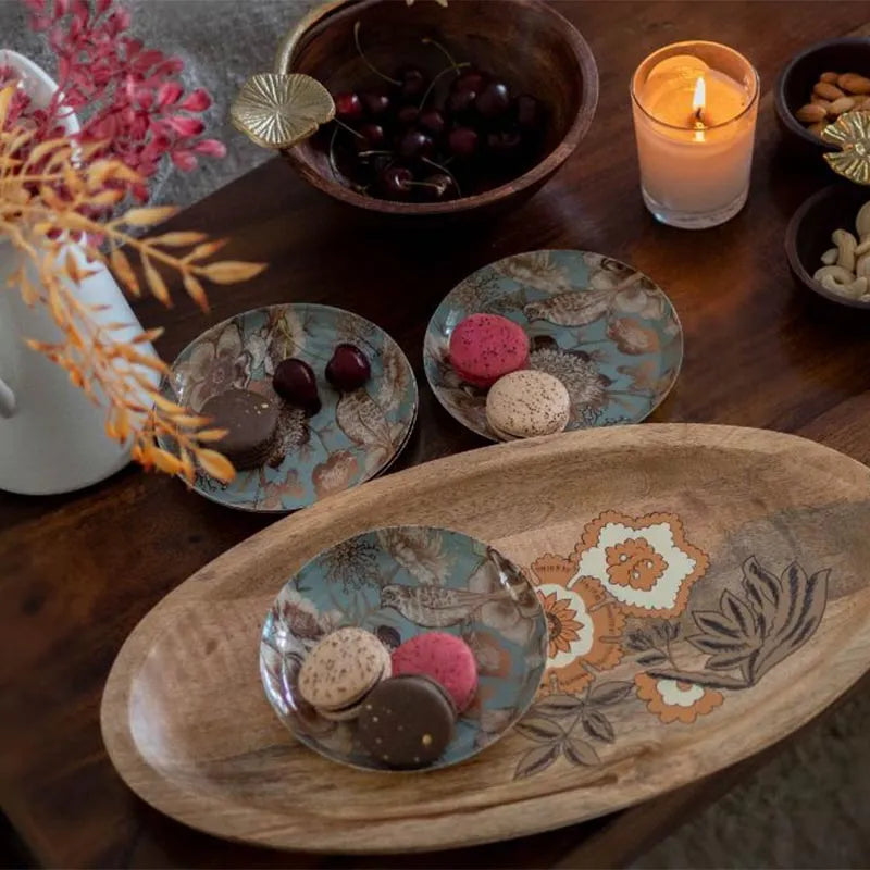 Handpainted Floral Oval Wooden Platter Default Title