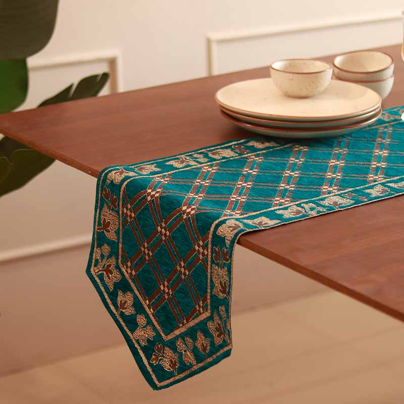 Blue Chennile Lasercut Table Runner Default Title