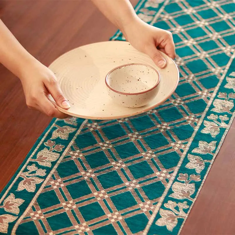 Blue Chennile Lasercut Table Runner Default Title