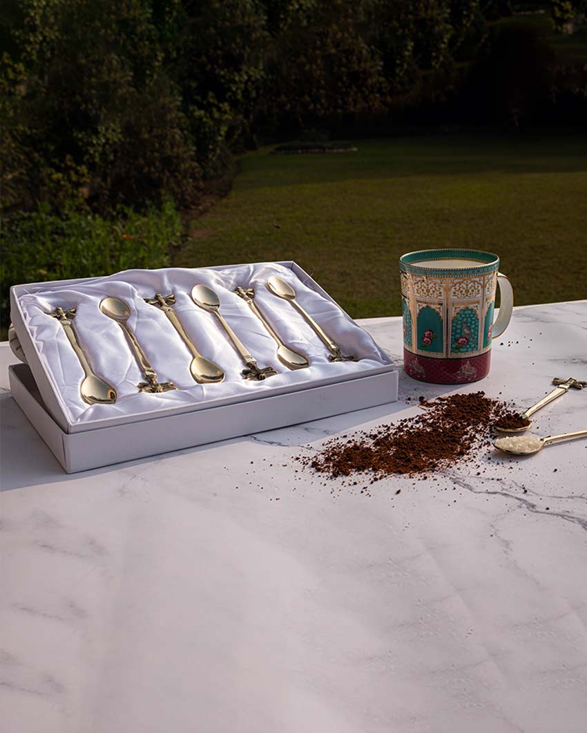 Elegant Gold-Toned Stirring Auric Tea Spoon | Set of 6 | 5 inches