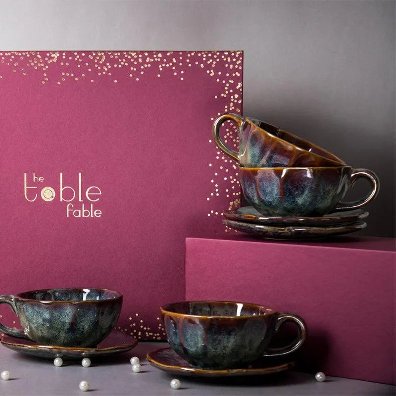 Olive Green Cups & Saucers Gift Box | Set of 4