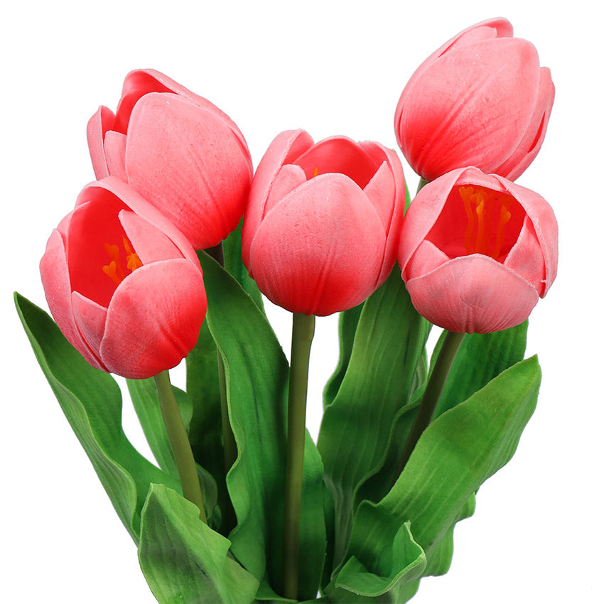 Charming Artificial Tulip Flower Sticks Without Vase | Set of 5 | 1.6 feet
