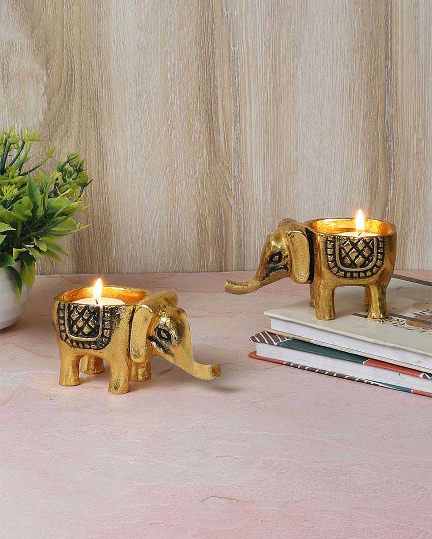 Aluminium Elephant Tealight Holders | Set Of 2 | 3 x 3 x 5 inches