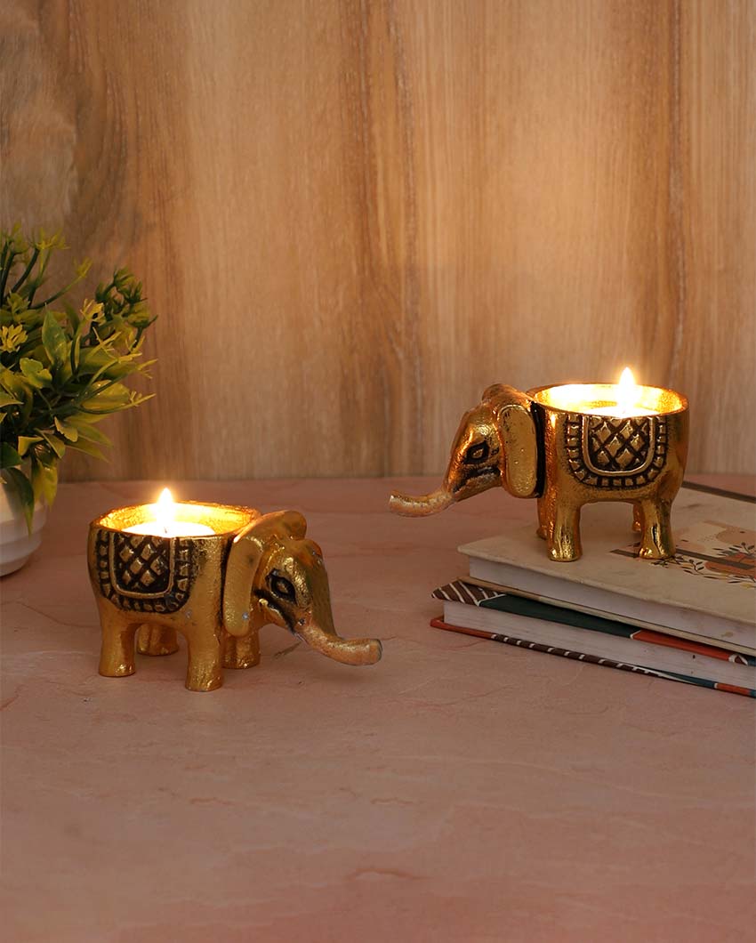 Aluminium Elephant Tealight Holders | Set Of 2 | 3 x 3 x 5 inches
