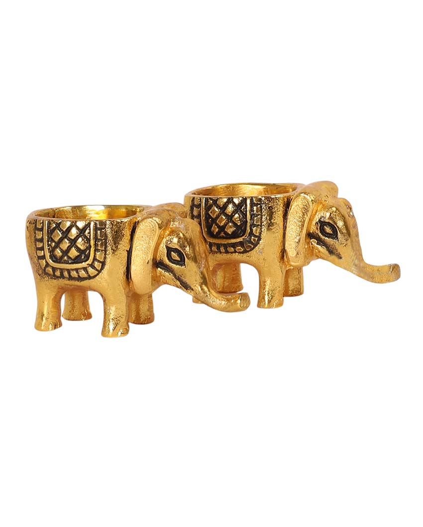 Aluminium Elephant Tealight Holders | Set Of 2 | 3 x 3 x 5 inches