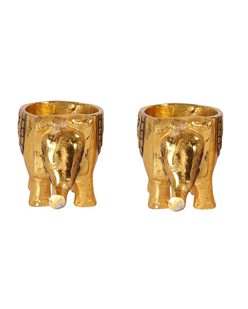 Aluminium Elephant Tealight Holders | Set Of 2 | 3 x 3 x 5 inches