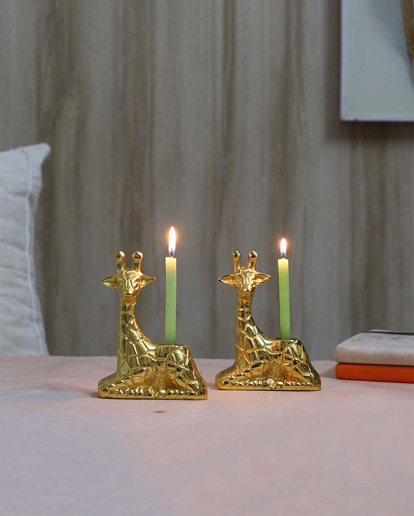 Aluminium Giraffe Candle Stands | Set Of 2 | 4 x 3 x 5 inches