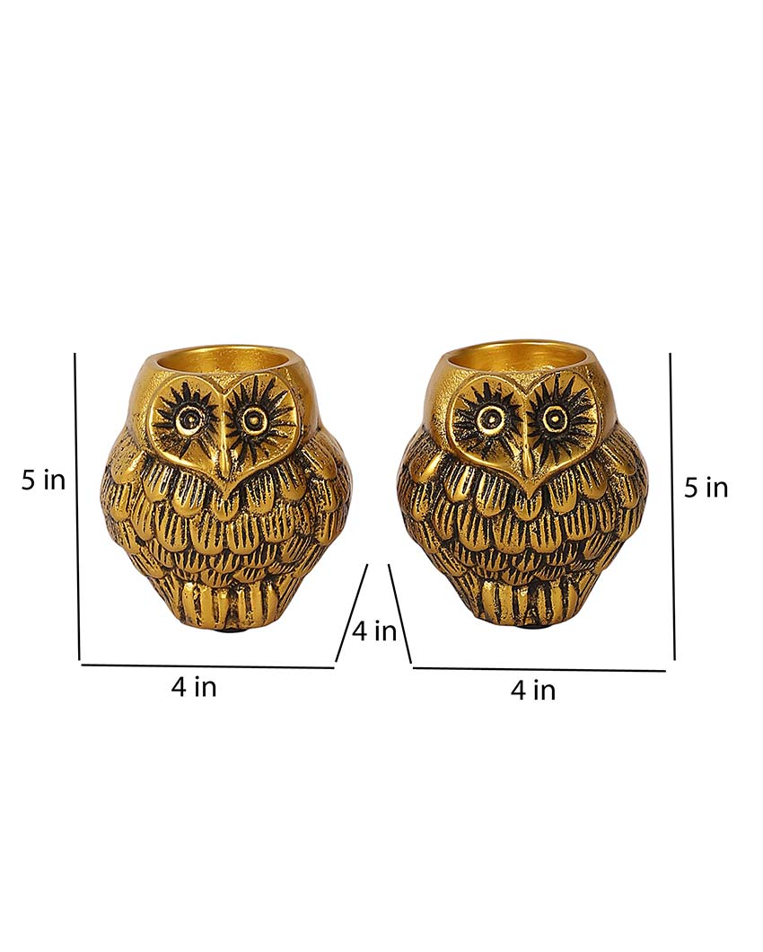 Aluminium Owl Tealight Holder Set Of 2 | 4 x 5 inches