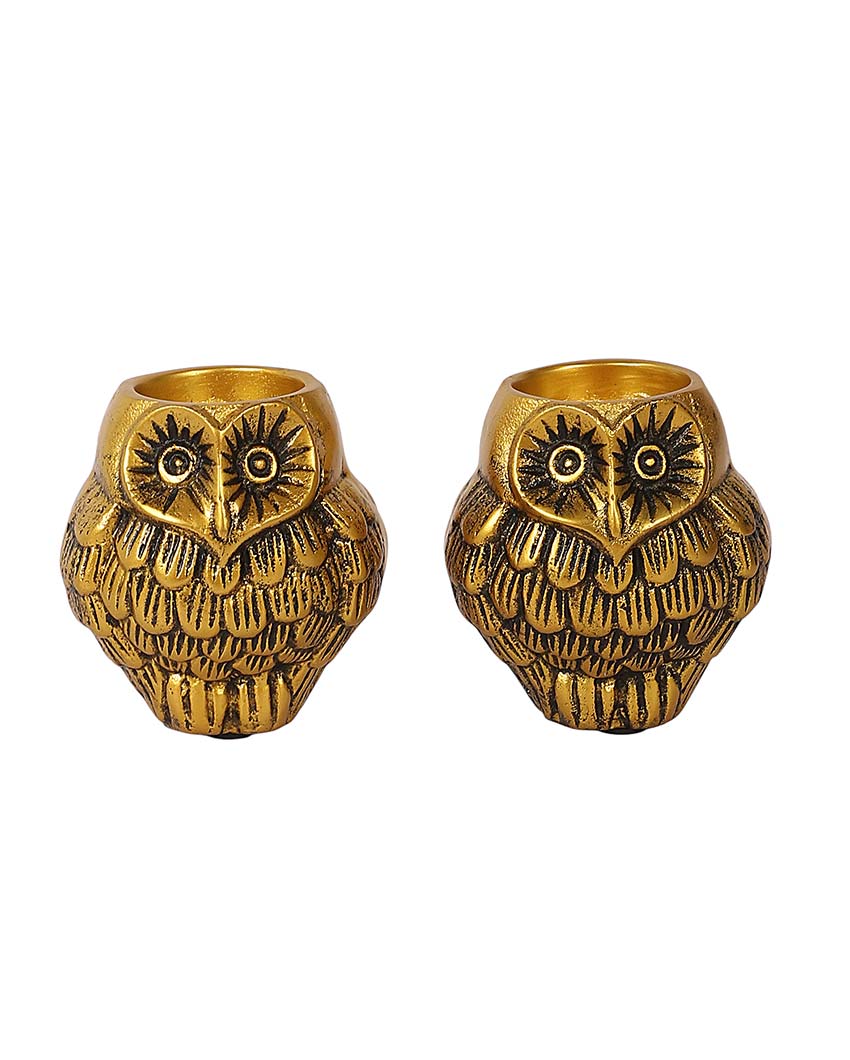 Aluminium Owl Tealight Holder Set Of 2 | 4 x 5 inches