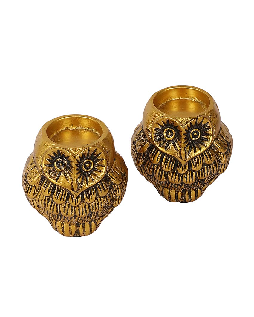 Aluminium Owl Tealight Holder Set Of 2 | 4 x 5 inches