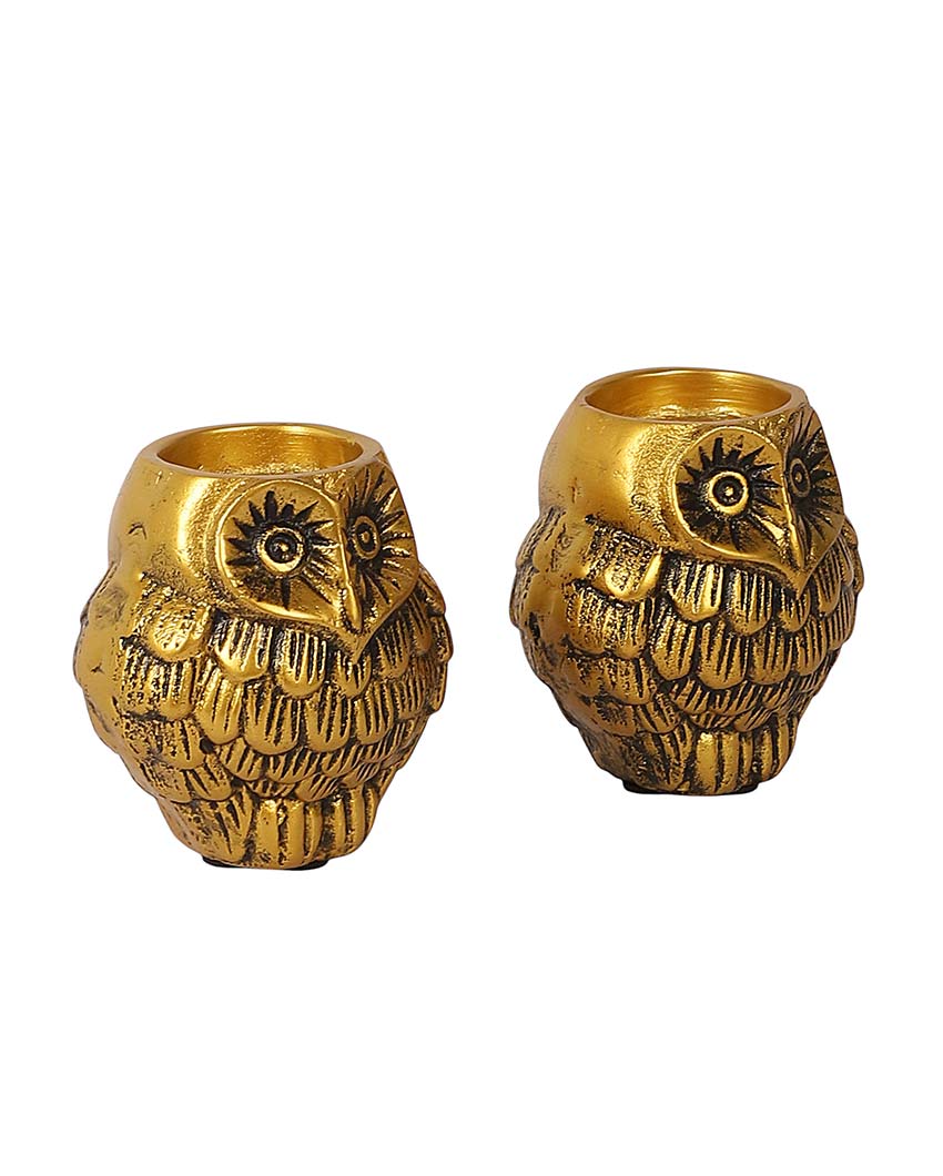 Aluminium Owl Tealight Holder Set Of 2 | 4 x 5 inches