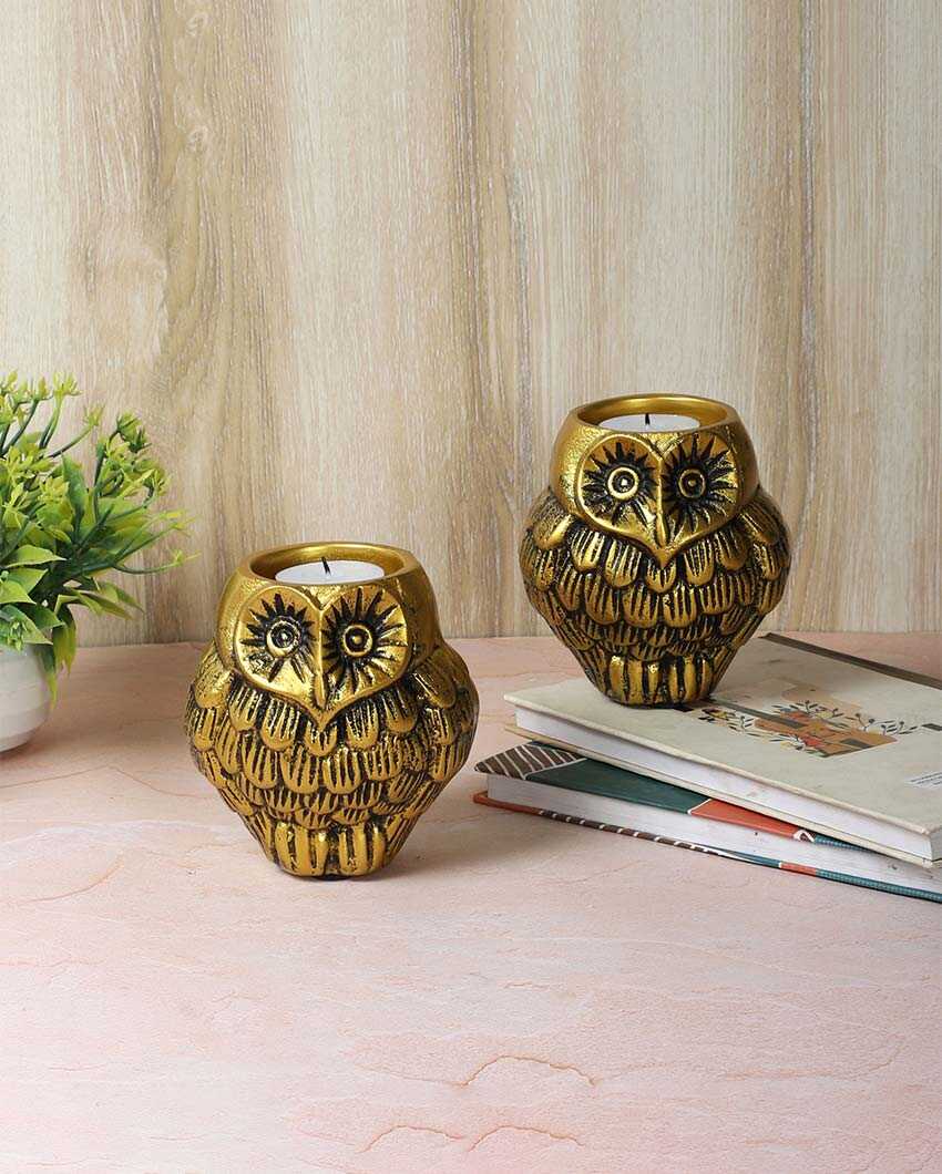 Aluminium Owl Tealight Holder Set Of 2 | 4 x 5 inches