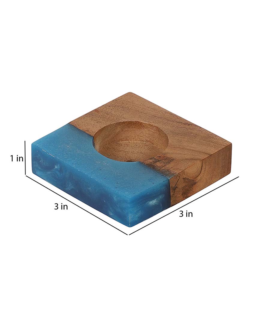 Resin & Mango Wood Tealight Holders | Set Of 2 | 3 x 3 inches